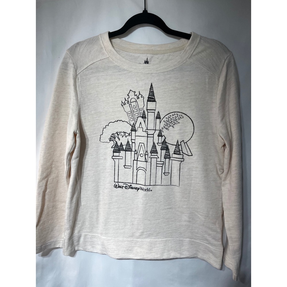 Disney Parks World Pullover Sweatshirt Castle Graphic Cream Size‎ M